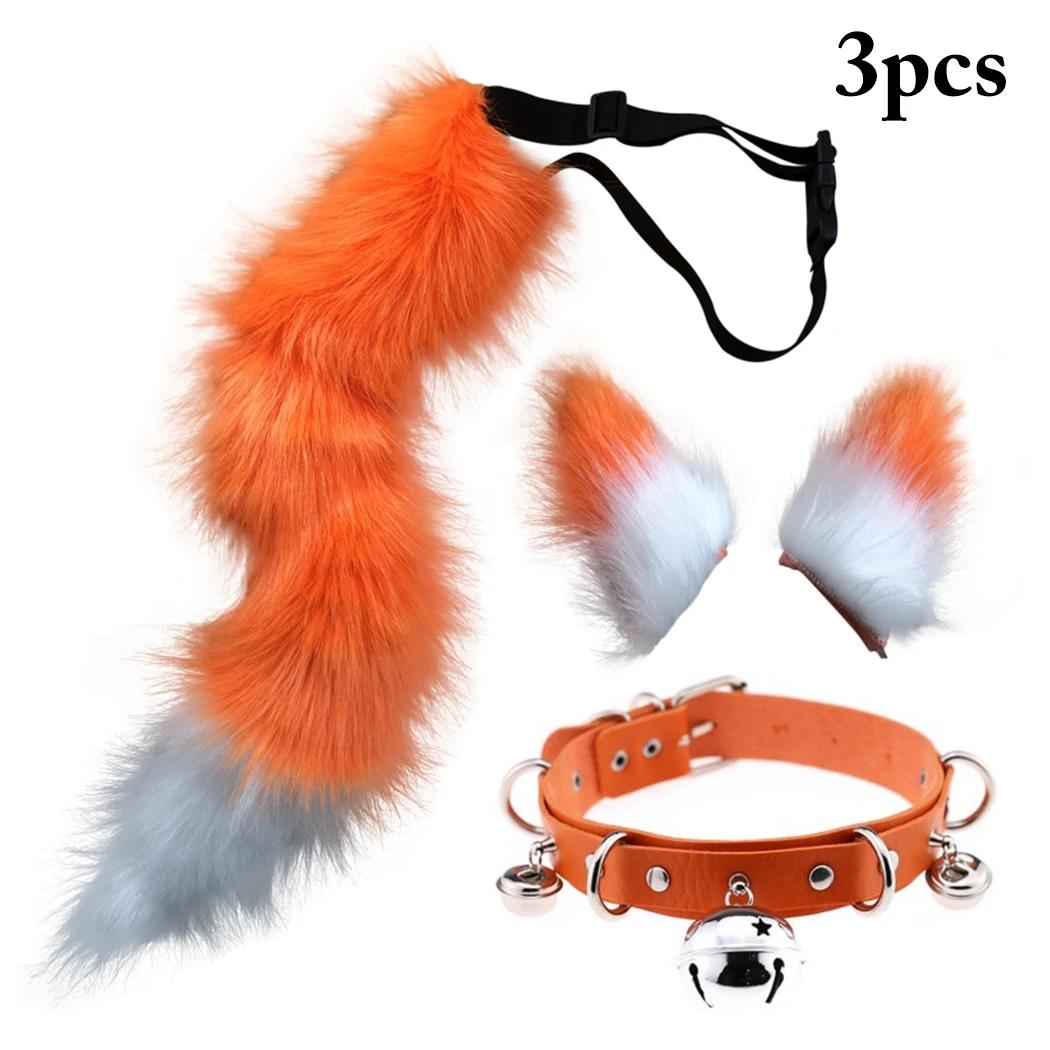 

Fur Hair Fox Tail Set Furry Faux Fur Cosplay Fox Ears Kit Collar Choker Halloween Leather Neck Chocker Set Cosplay Neck Chocker