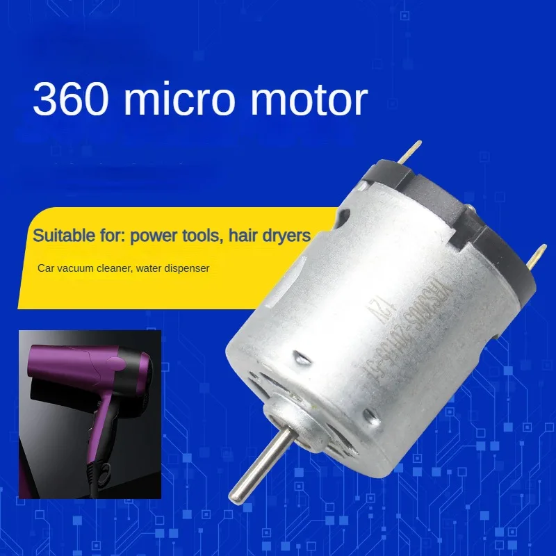 RS360 DC Motor 12000RPM 12V 24000RPM 24V High Speed Carbon Brush Micro Motors for DIY Toy Hair Dryer Electric Fans