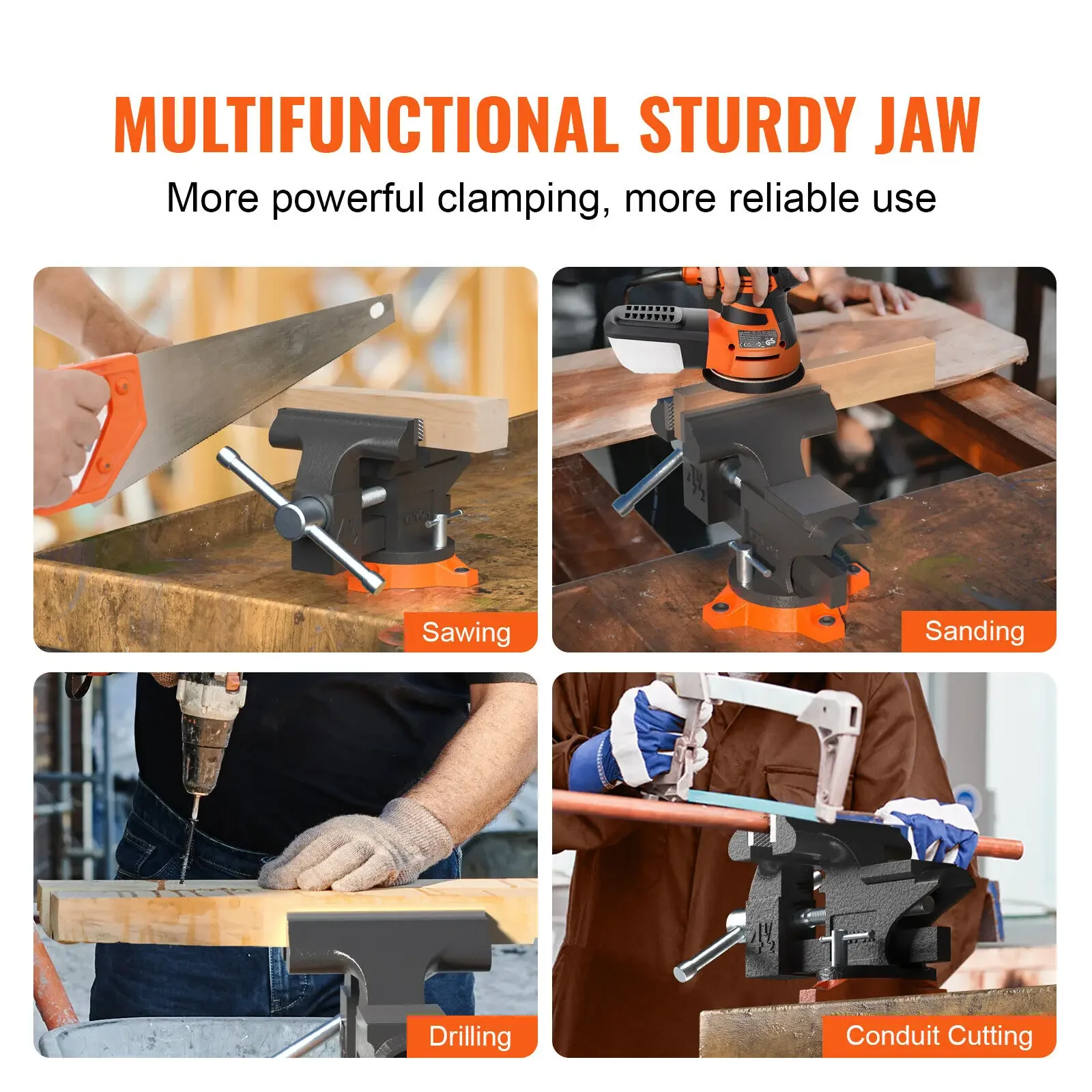 

TXF【Reliable】 Bench Vise 4.5" 6" 6.5" Multipurpose with Swivel Base Anvil Heavy Duty Cast Iron for Drilling, Conduit Cuttin