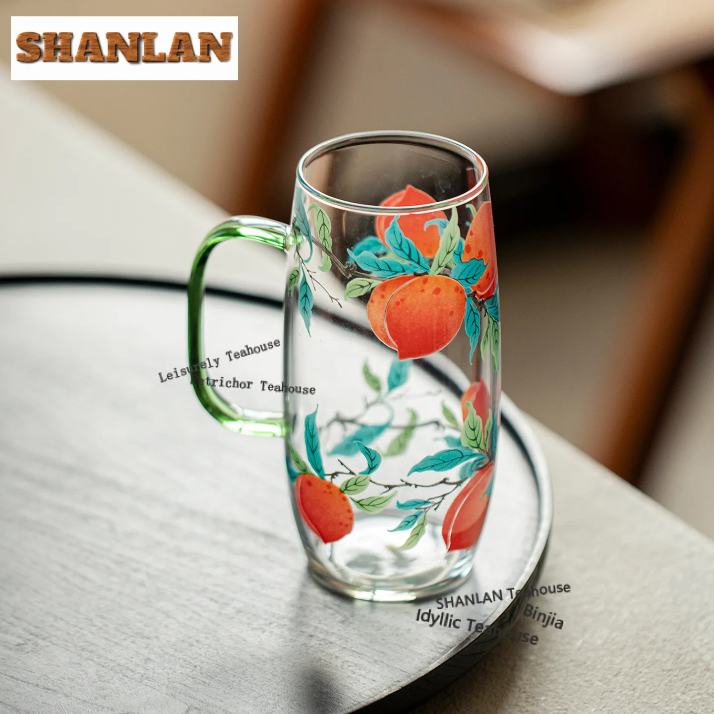 410ml Longevity Peach Glass Handle Coffee Mug Breakfast Mug Afternoon Tea Mug Wine Beer Bottle Master Office Water Cup Tea Items