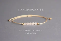 Women's Pink Morganite Gem Stacked Crystal, Bohemian Jewelry Cute Adjustable Bracelet Virgo Gift