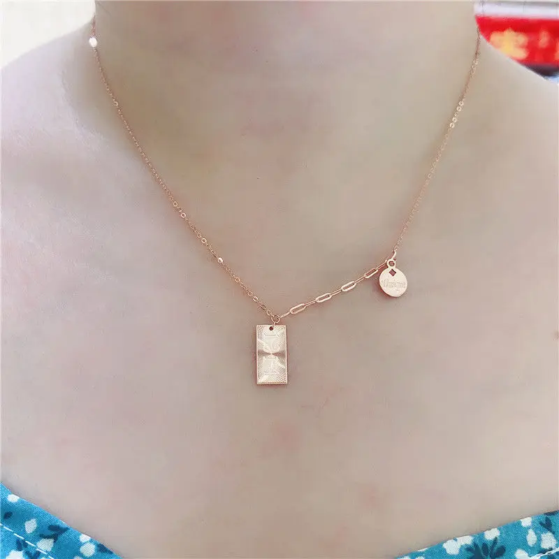 585 Purple Gold Number Square 1314 Necklace for Women Plated 14K Rose Gold Round Pendant clavicle chain Banquet Jewelry