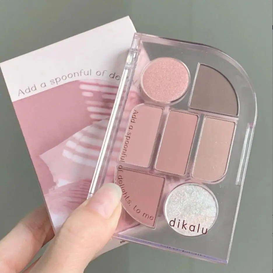 7 Color Eyeshadow Palette Red Wine Glitter Pearly Lasting Acrylic Eyeshadow Palette Korean Eyes Makeup Palette Beauty T2340