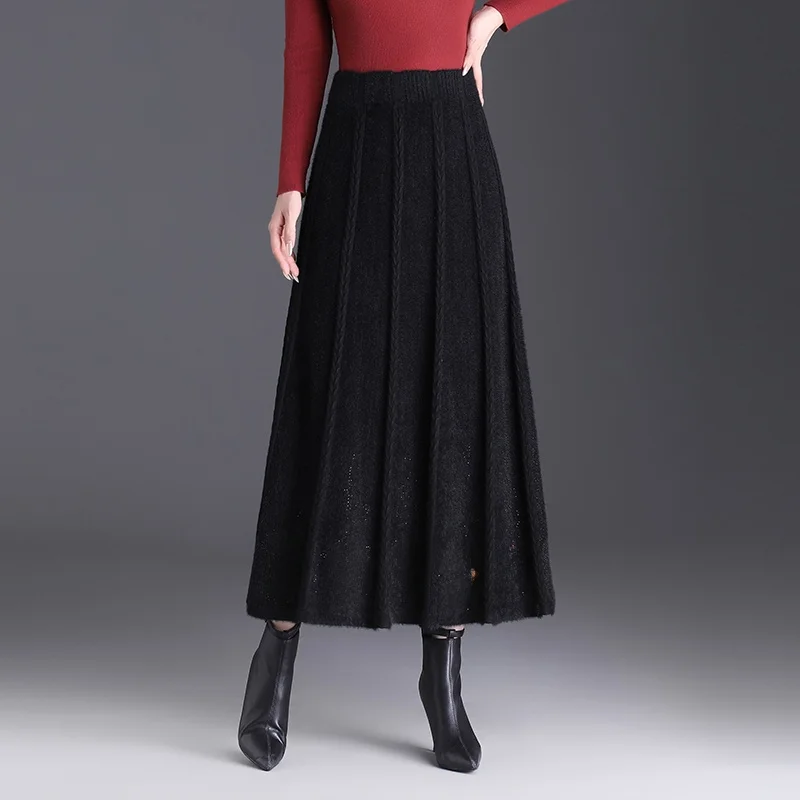 

Elegant High Waist A-Line Knitted Skirt for Women with Pearl Design Autumn Winter Long Skirt Slimming plus Size Half Body Skirt