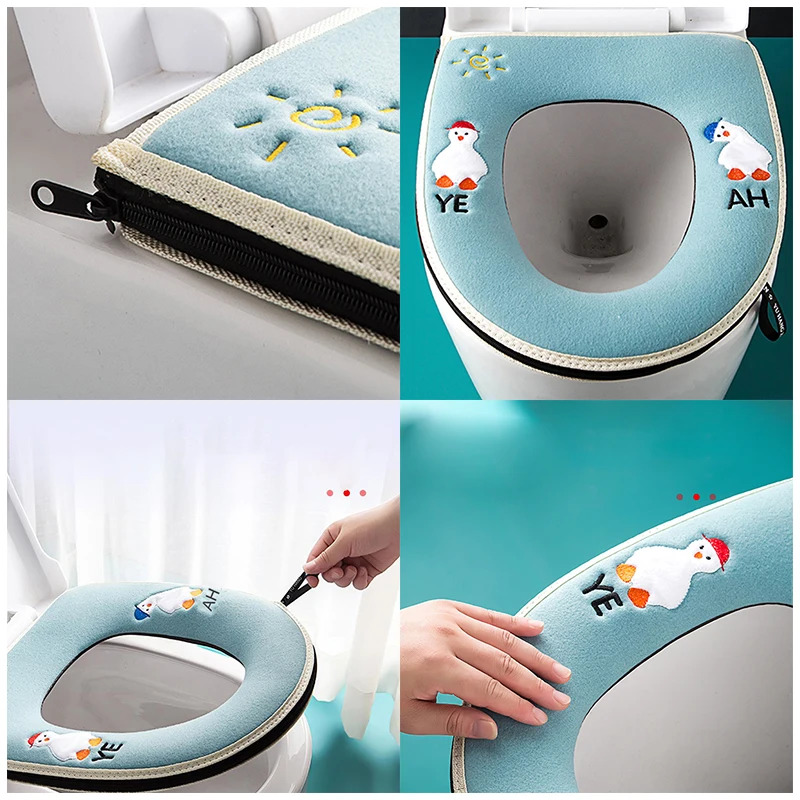 Universal Toilet Seat Cover With Handle Closestool Zipper Mat Soft Warm Toilet Seat Cushion Bathroom Toilet Lid Accessories