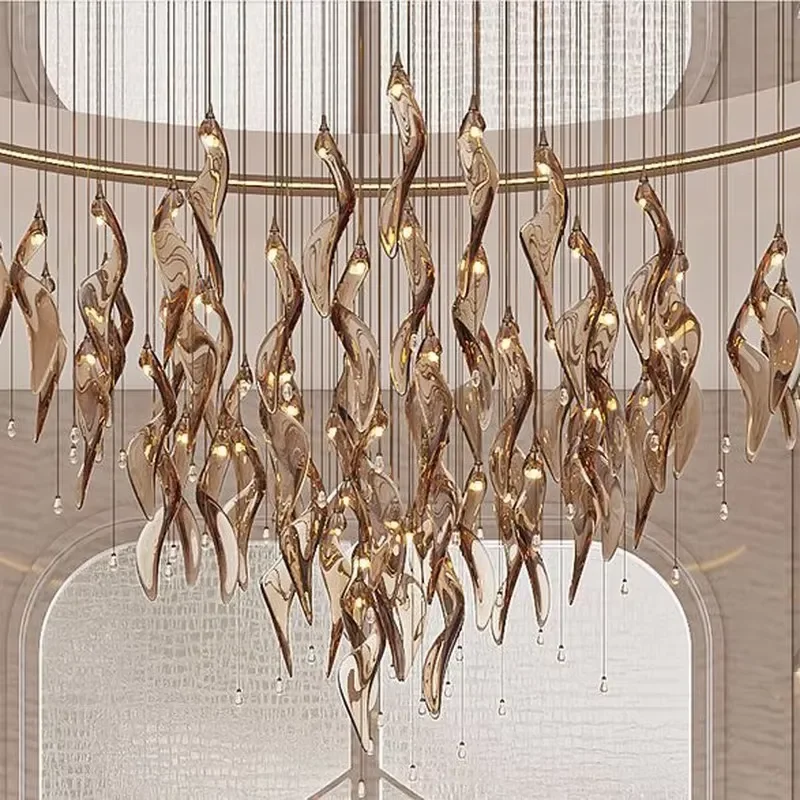 for Firelux custom luxury hotel lobby lighting, with light source twist leaf chandelier
