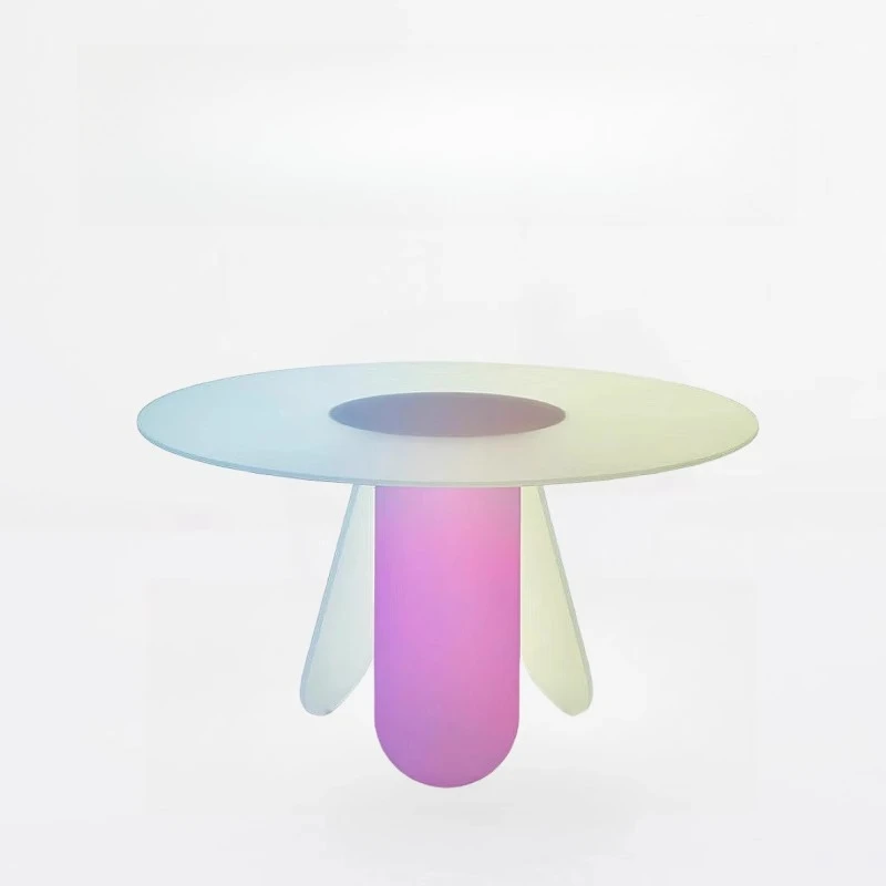 

Dining table Italian modern light luxury small apartment glass dining table Internet celebrity home dining table round table