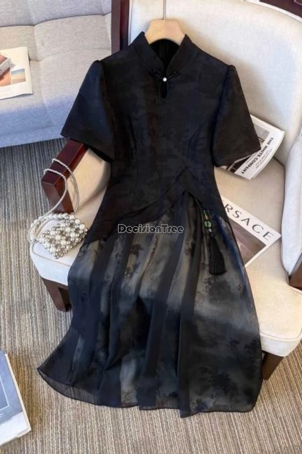 

2025 большой размер, китайское улучшенное элегантное платье в стиле ретро, новое платье Ципао Cheongsam с воротником-стойкой в стиле ретро, дизайн чернил