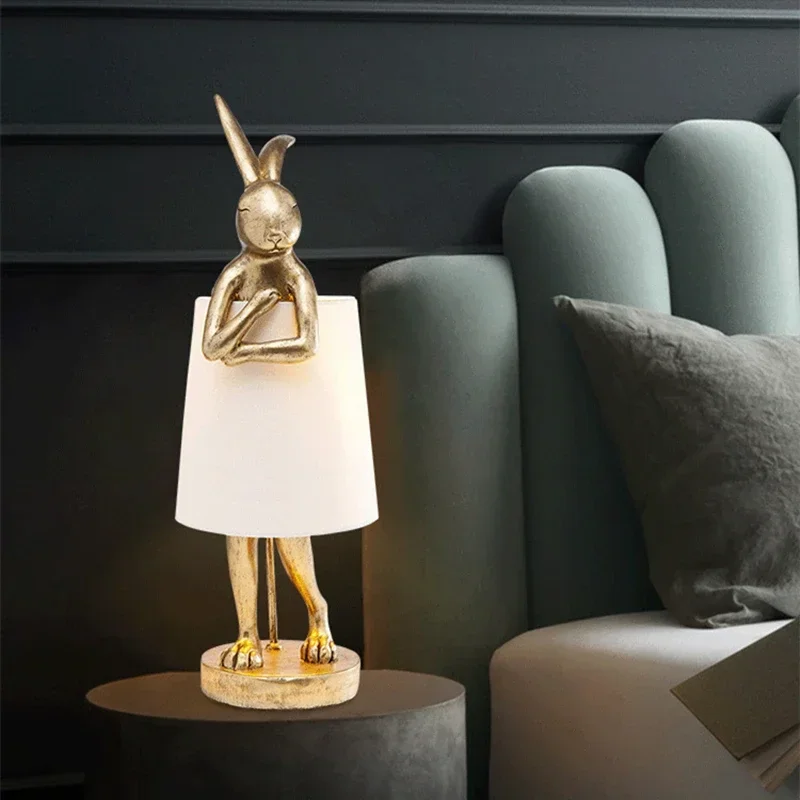 Nordic LED Apron Rabbit Resin Desk Lamp Study Room Bedroom Children's Room Reading LED Lamp Bedside Lamp