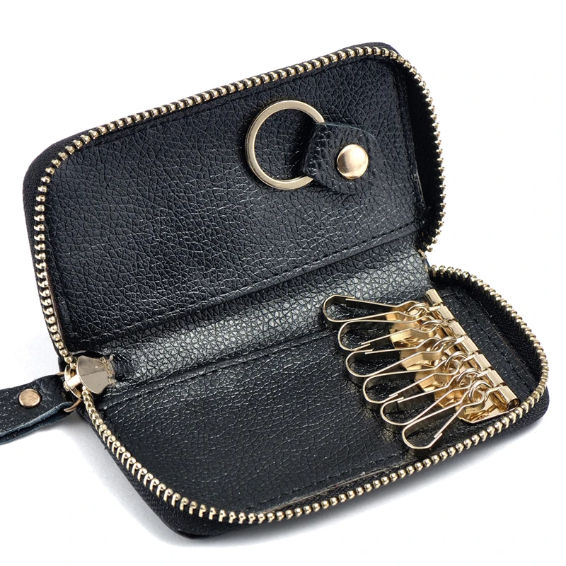 Fashion Simple Key Holder Genuine Leather Wallet Unisex Solid Key Wallet Organizer Bag Car Housekeeper Wallet Card Holder