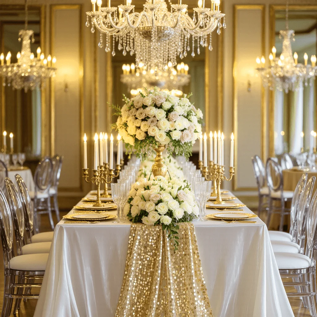 1 قطعة مجموعة العلم الجدول الترتر الذهبي يلمع مع مأدبة الزفاف الذهبية وديكورات الحفلات لطاولات الطعام الديكور المركزية #1