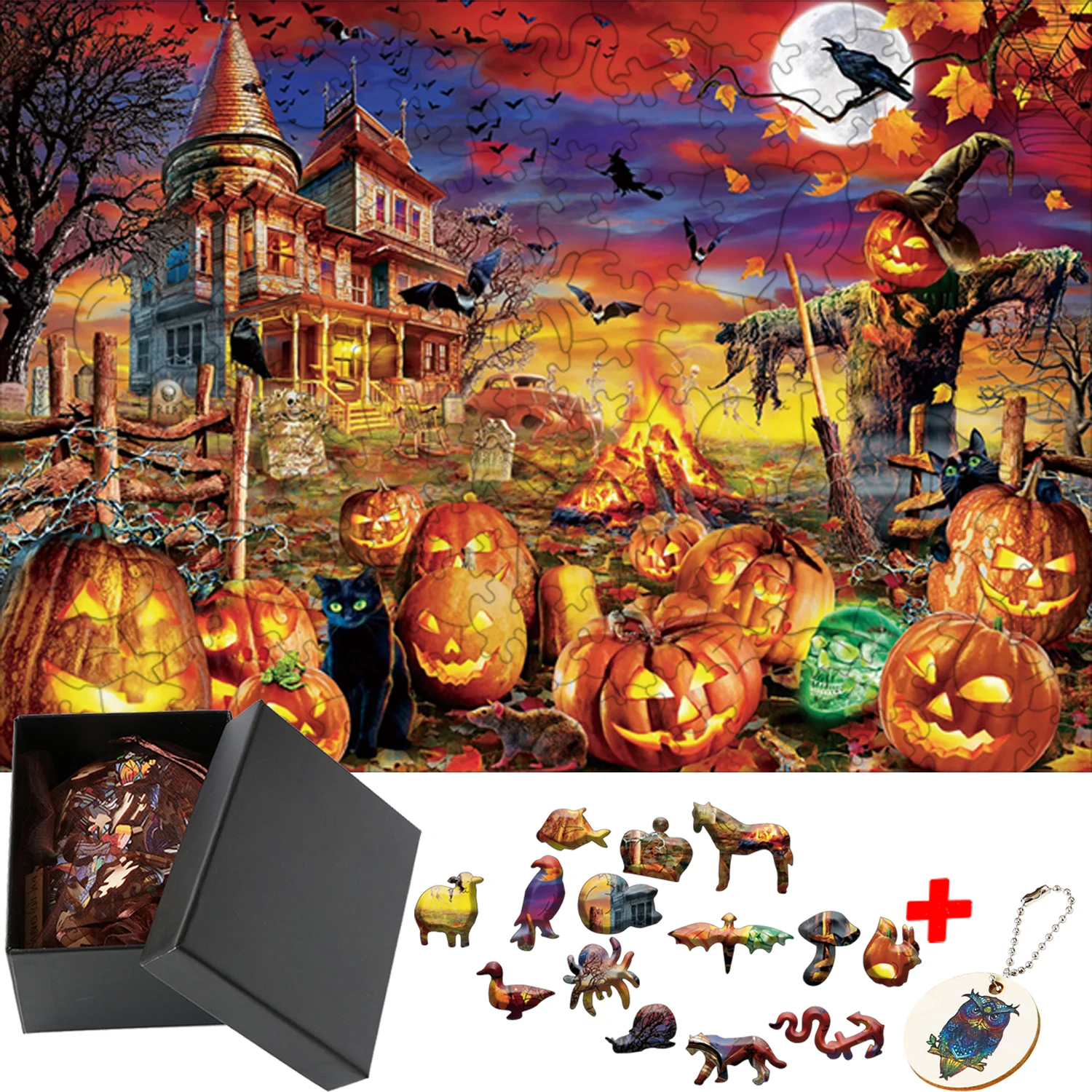 

Halloween Puzzles Animals Puzzles Wood Parent-child interaction Kids Keychains Brain teasers Animal Educational Toys Model Kits