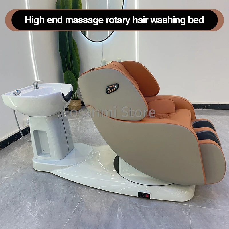 Luxury Automatic Electric  Massage Shampoo Bed Washing Flushing Back Massage Chair Bed With Ceramic Basin Hair  For Hair Salon