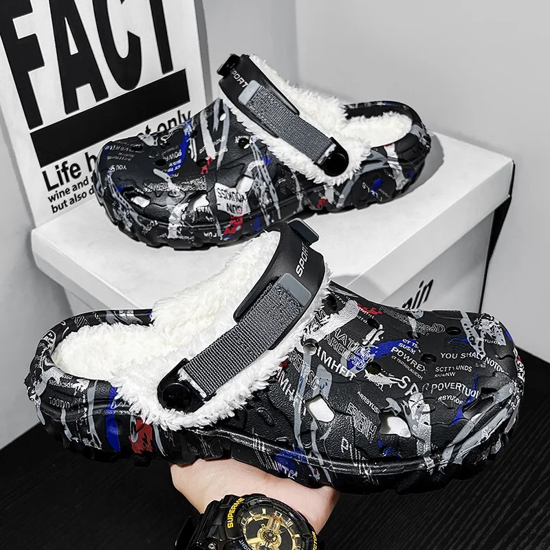 

Winter men's slippers, warm plush slippers, soft household cotton shoes, casual outdoor comfortable plush slippers