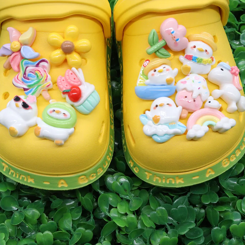 

14Pcs Flower Duck Lollipop Cupcake Resin Boys Girls Shoes Charms Cute Unicorn Slipper Buckle Decorations Fit Party Gift