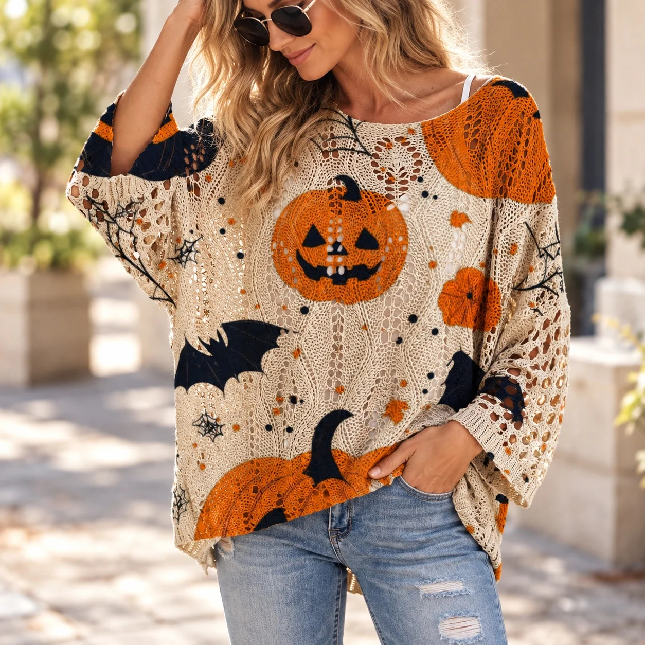 Hollow Out Thin Sweater Regular Length American and European Style with Summer Loose Fit Tribal Single Streetwear Women Sweater