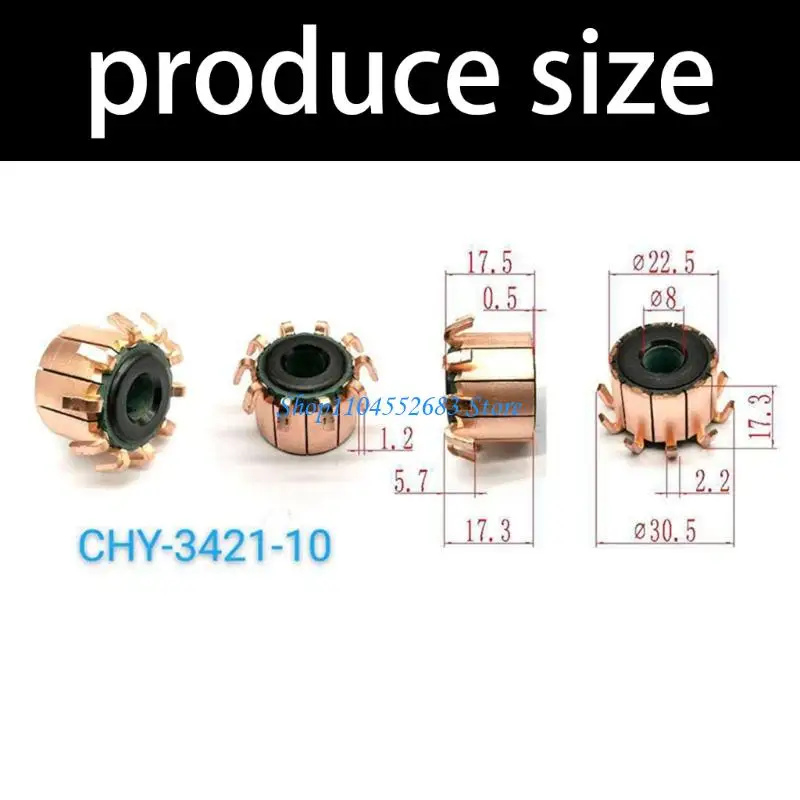 Electrical Motor Commutator 10P Teeth Copper Hook Type CHY-3421-10 8X22.5X17.5Mm For Power Tools High-Speed Motors