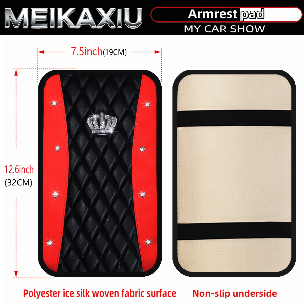New Women's PU Leather Embroidered with Artificial Diamonds and Glittering Metal Crown - BlingBling Car Console Cover Pad image 2