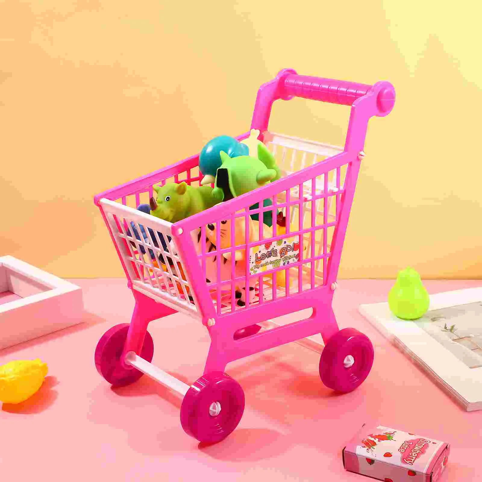 Carro de compras para niños pequeños, juguete de supermercado, juguetes de simulación con ruedas, Abs rosa para niños