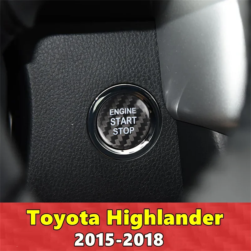 For Toyota Highlander Car Engine Start Stop Button Cover Real Carbon Fiber Sticker 2015 2016 2017 2018