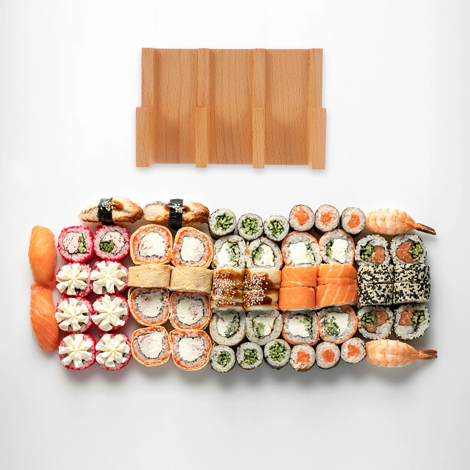 

Wooden Holder 3-Compartment Glossy Finish Roll Stand For Home Restaurant Reusable Serving Rack Sushi Hand Roll Rack