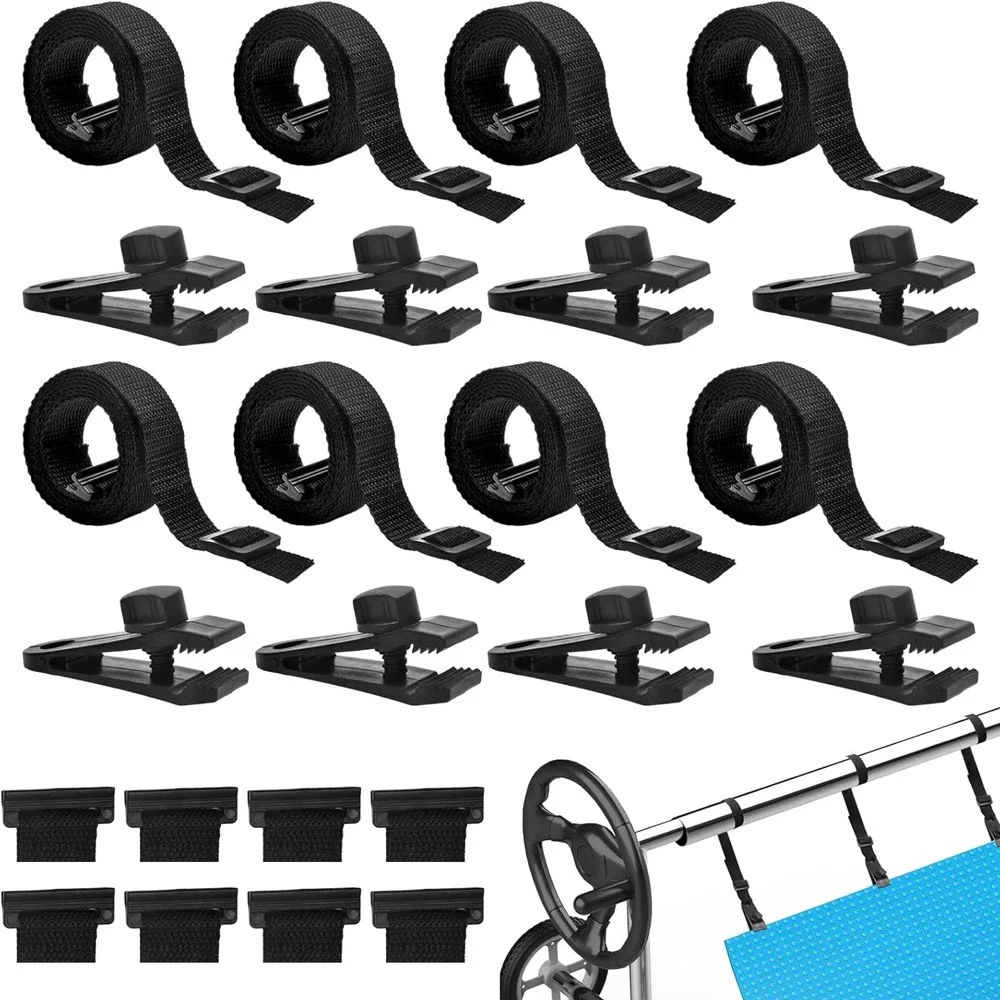 Kit de 18 piezas para enrollar cubiertas solares de piscina 36/30/24, correas y clips para cubiertas solares de piscinas enterradas, kit de correas para mantas de piscina