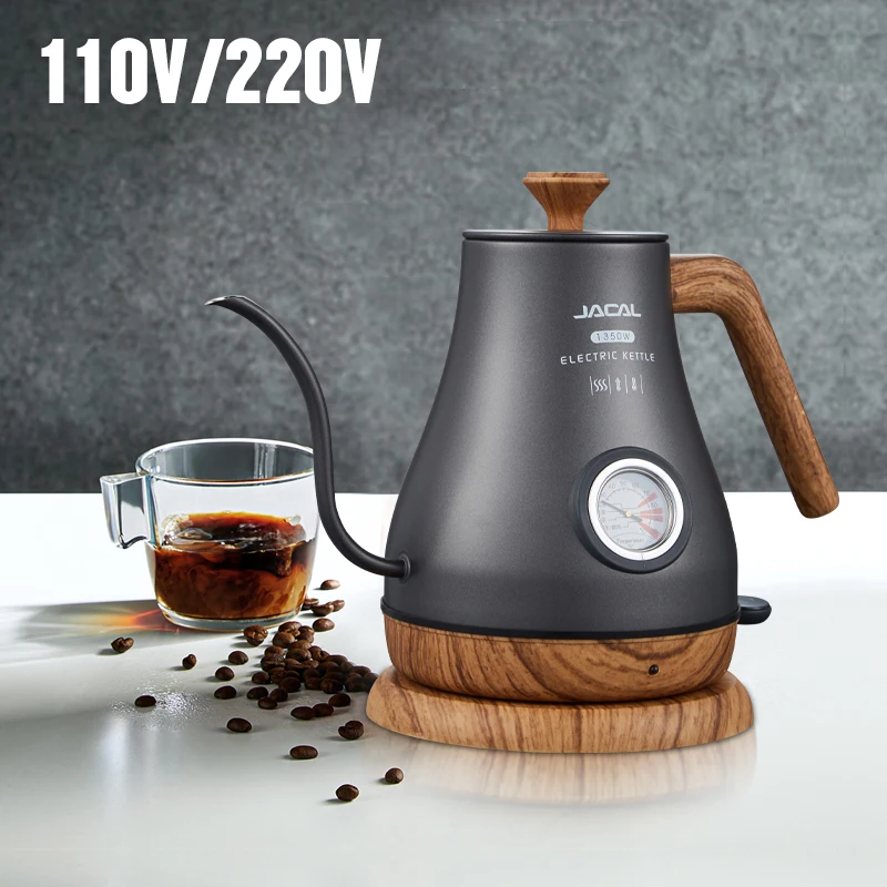 

1.0L Electric Kettle Retro Gooseneck Hand Brewed Coffee Pot Slender Mouth Teapot Stainless Steel Liner Kettle with thermometer