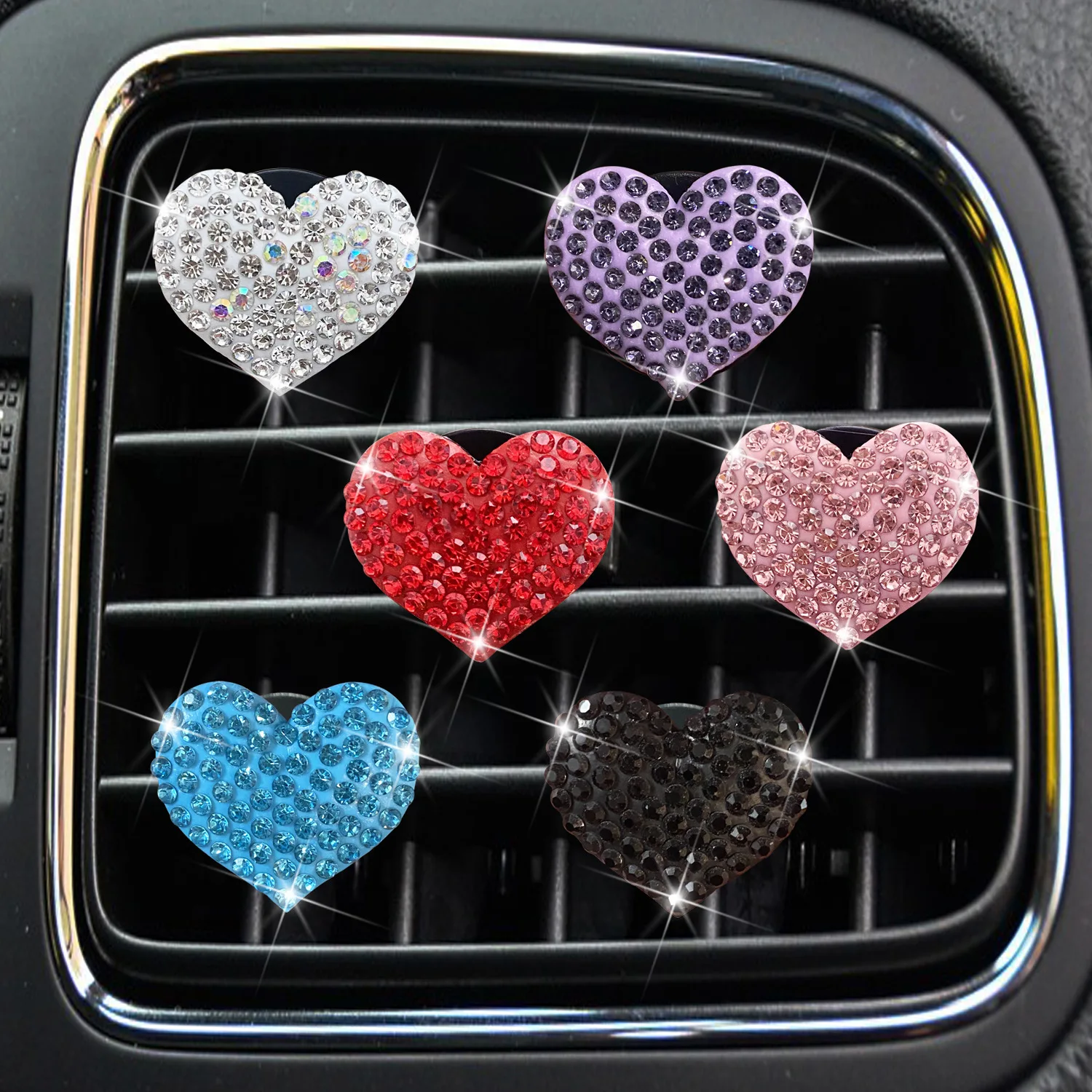 Ambientador de coche en forma de corazón, Clip de Perfume de salida automática, ventilación ostentosa de diamantes, difusor de fragancia sólida,