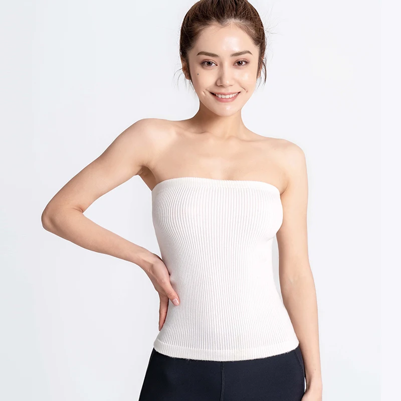 Female Tight Bottoming Sexy Backless Chest Wrap Tops Outside The Strapless Anti-flash Wrap Short Sections of Cotton Woven Sleeve