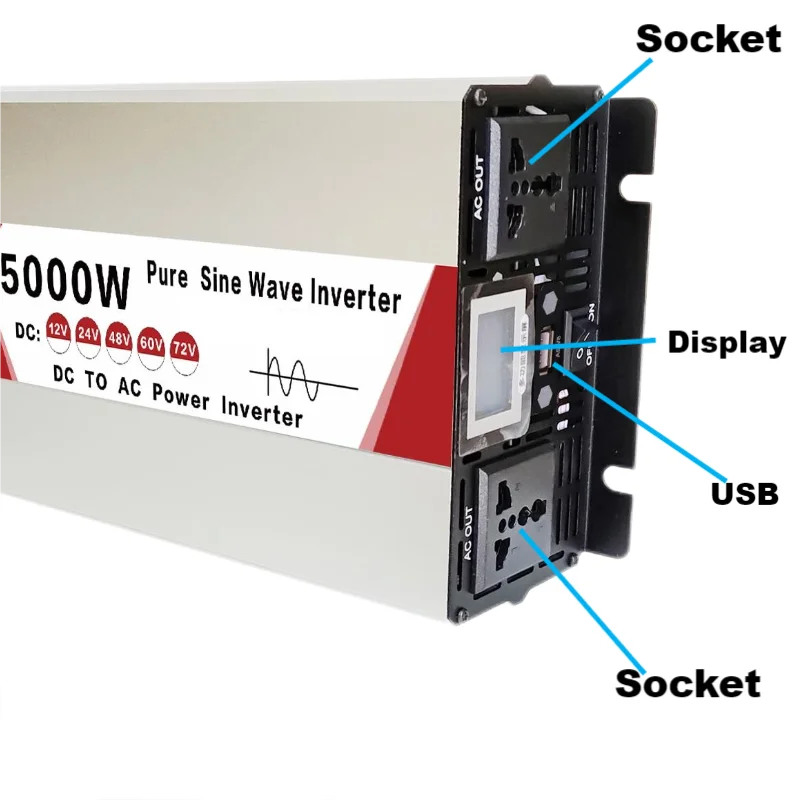 Imagem -03 - Inversor de Onda Senoidal Pura 12v 220v Poder 4000w 5000w Inversores de Carro Solar com Usb Controle Remoto dc para ac Converte 4kw 5kw