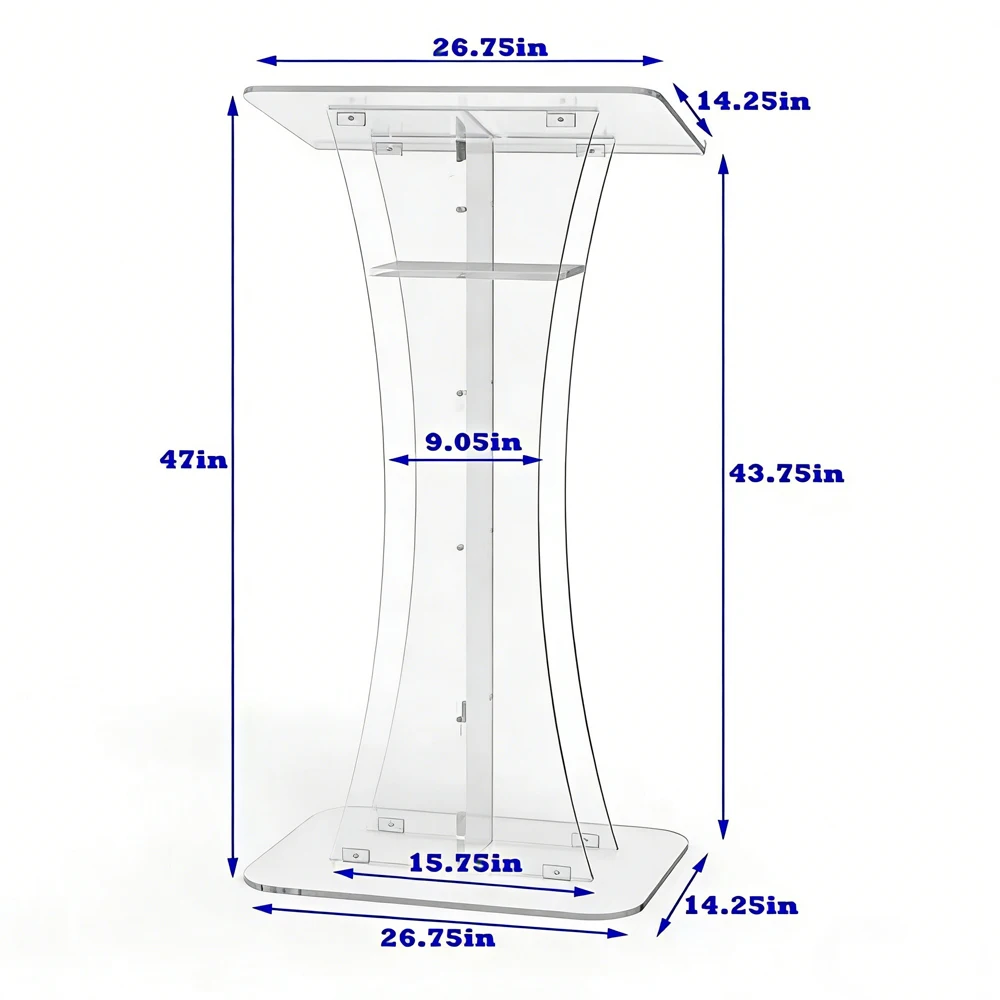 Curved Design Acrylic Lectern Eco-Friendly Transparent Pulpit Modern Clear Podium Stand Detachable