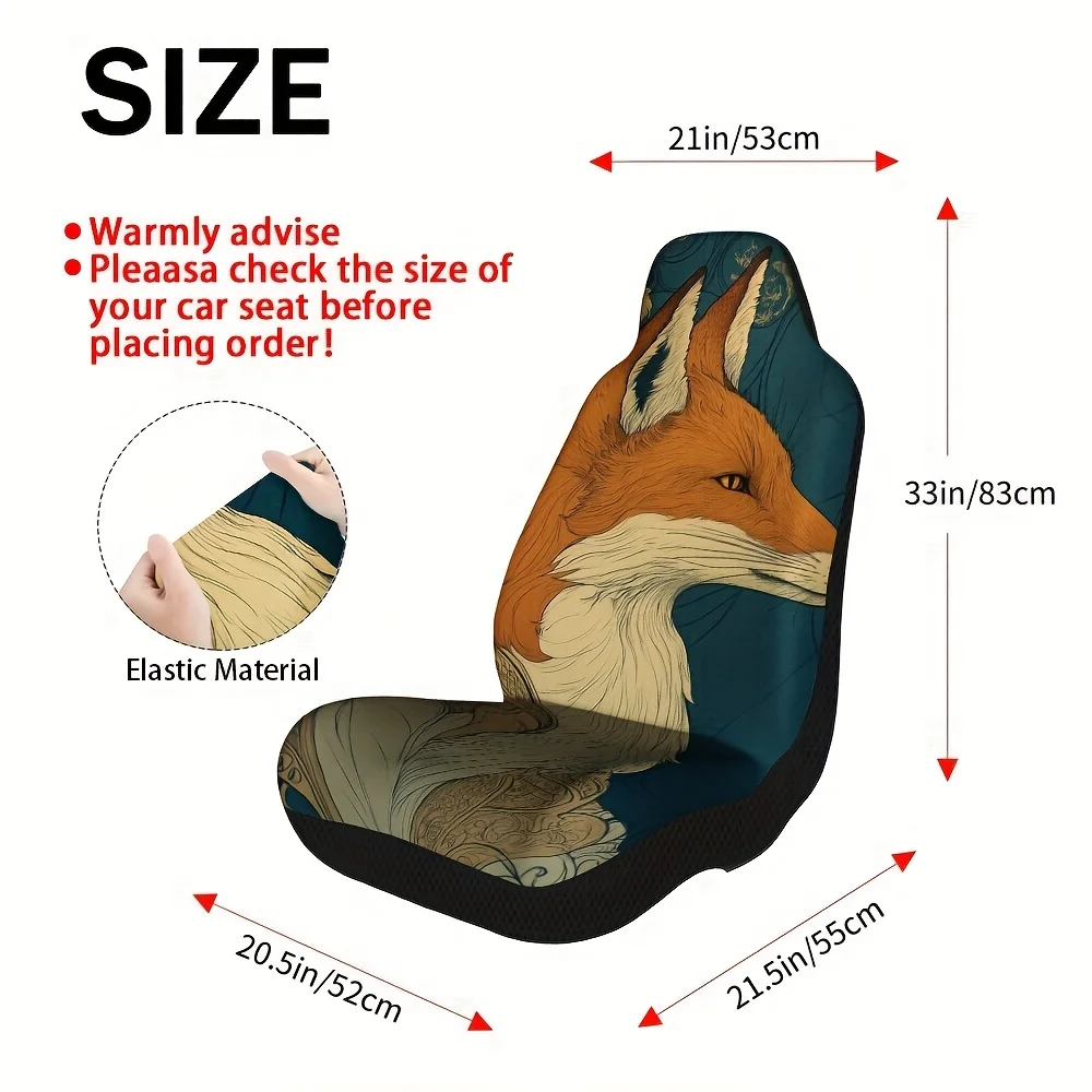 2pcs Car Seat Covers Set, Majestic Fox Portrait Print, Premium Vehicle Seat Covers. Stylish Design Fits Daily Commutes, Weekend