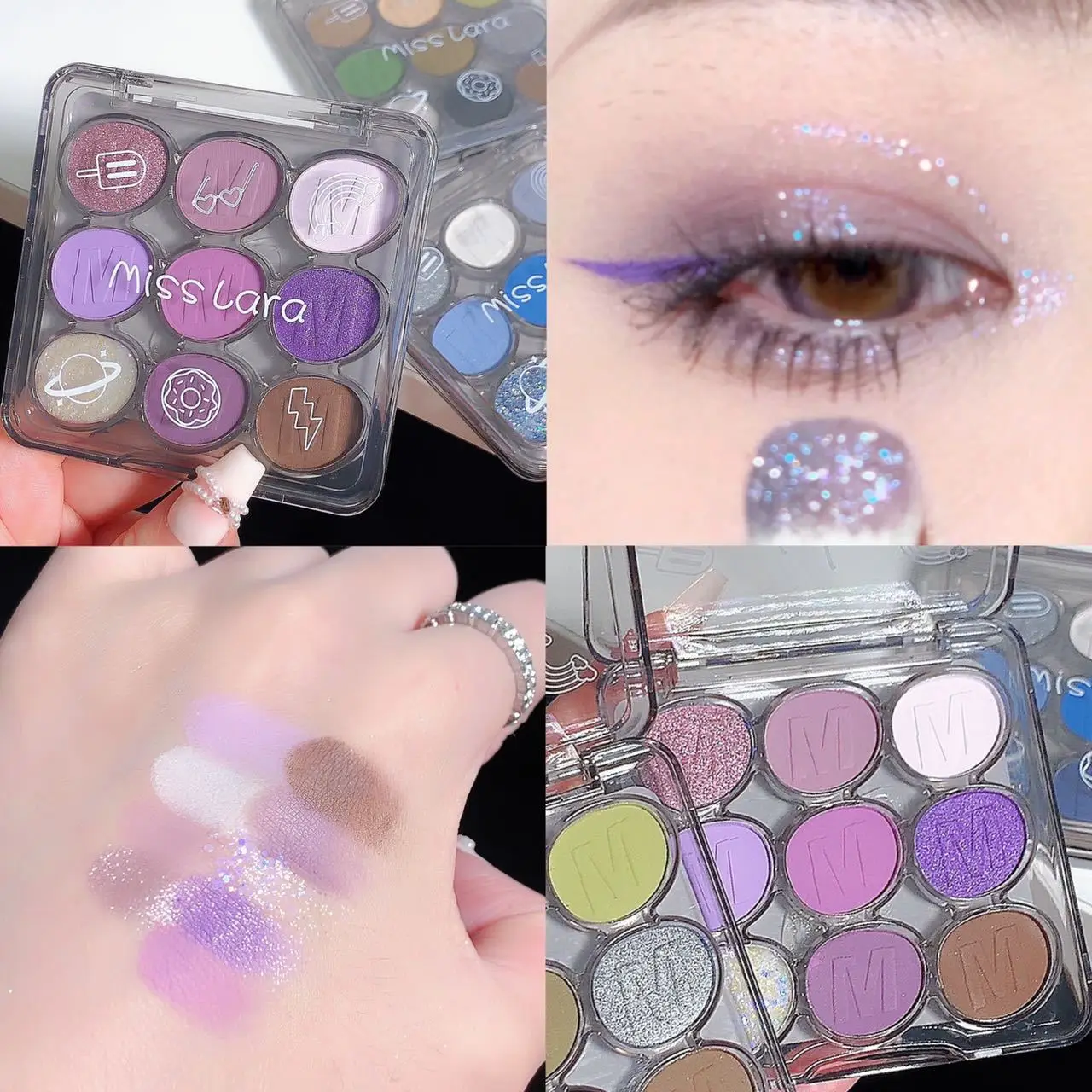 9 Kleur Oogschaduw Dienblad Glitter Glitter Rokerig Oog Paarse Parel Waterdichte Student Oogschaduw Fijne Glinsterende Diamant Oog Make-Up