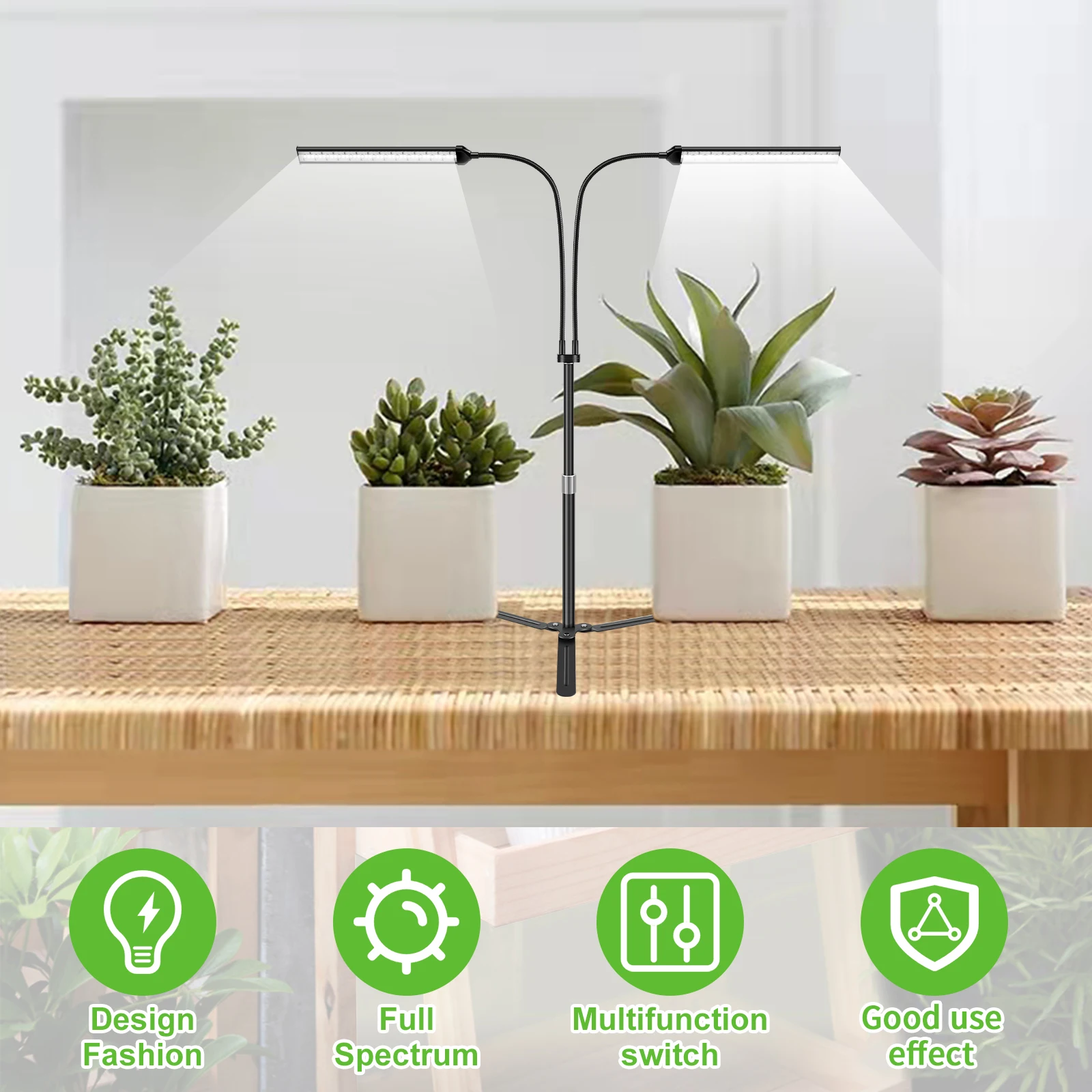 2 Head Phyto Lamp 80 LED Grow Light Phytolamp for Plants Full Spectrum Thermal Indoor Time Brightness Adjustable Plants Light US