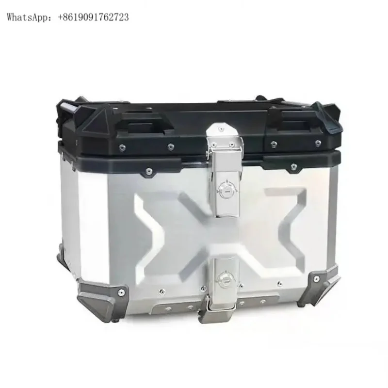 

Factory Hot Selling 45L X Design Silver+Black Motorcycle Top Box Aluminum Alloy Waterproof Motorcycle Tail Boxes