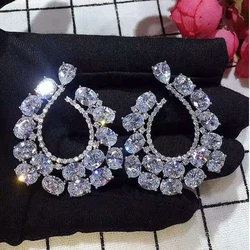 Fashion Noble White Cubic Zirconia Paved Big CZ stud Earrings for Women party wedding earings Brand Jewelry