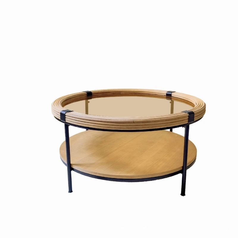 Wabi-sabi retro style, household living room small apartment solid wood coffee table, tempered glass hotel side table, log style
