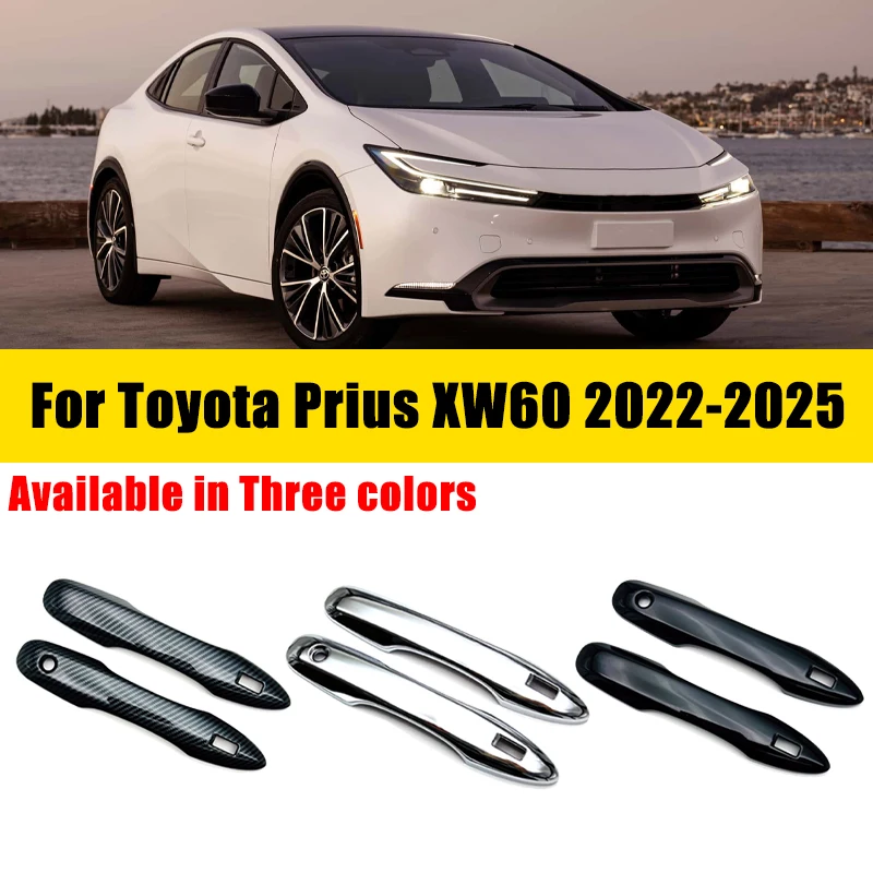 Door Handle Cover Carbon Fiber Chrome For Toyota Prius XW60 2022-2025 2023 2024 ABS Black 4PCS Sticker Trim Set Car Accessories