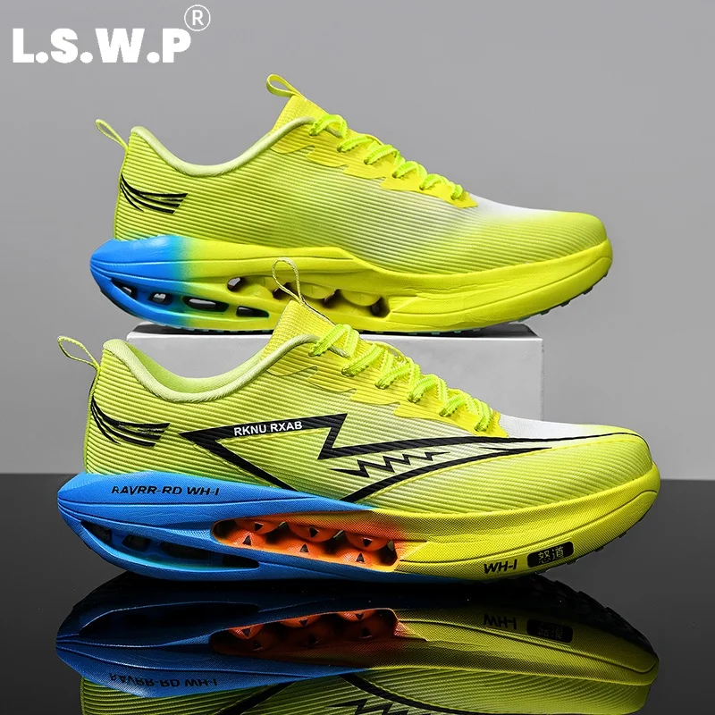 Men's Casual Sports Shoes, Breathable Gradient Fly-Knit Blade Sneakers for Men and Women, Hollow Shock-Absorbing Outsole, Lightweight, Non-Slip, Wear-Resistant, Professional Jogging, Physical Testing, Marathon Training, Casual Running Shoes, Available in Multiple Colors