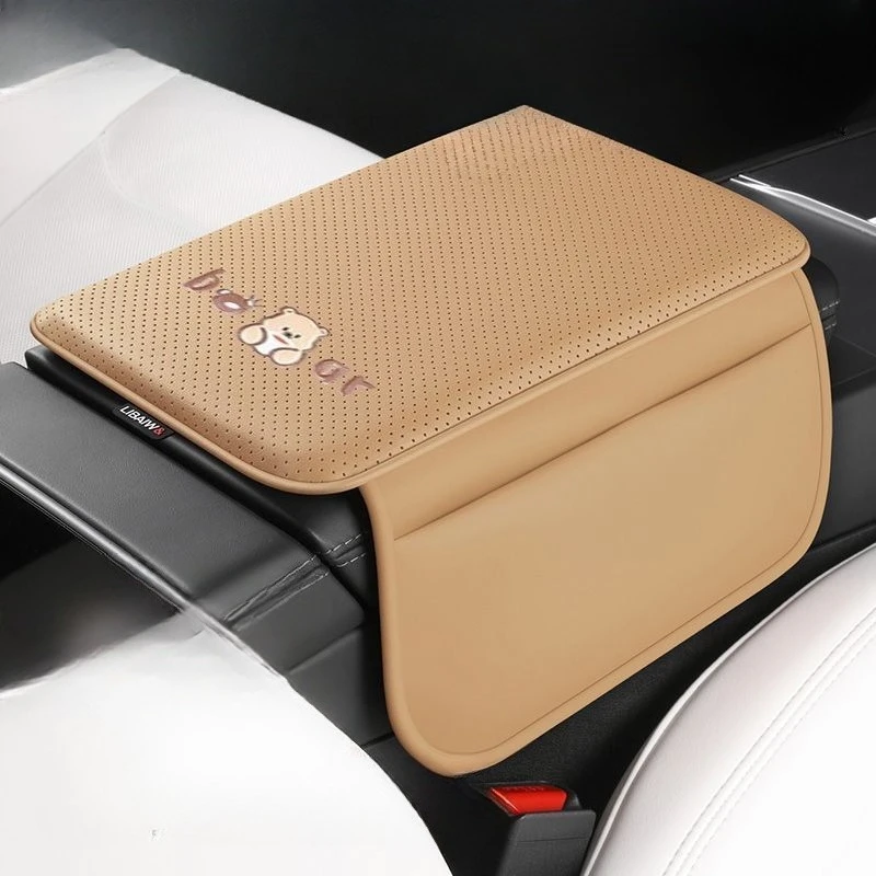 Nappa Leather Armrest Pad Cushion Heightening Support Center Console Cover Universal Car Accessories