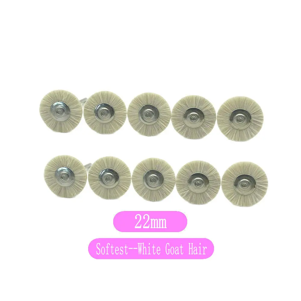 10Pcs/Bag Polishing Brush Wheel Dental Lab Materials Soft White Goat Hair Rotary Tools Low Speed Buff 2.35mm Shank