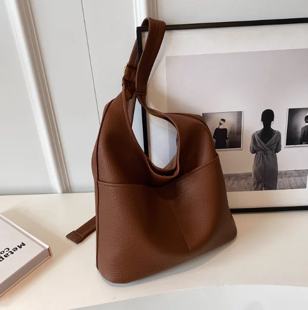 

JIAERDI Solid Color Hand Carry Bucket Bag Women Leather Lychee Pattern Large Capacity Shoulder Bags Ladies Commute Tote Bag 2025