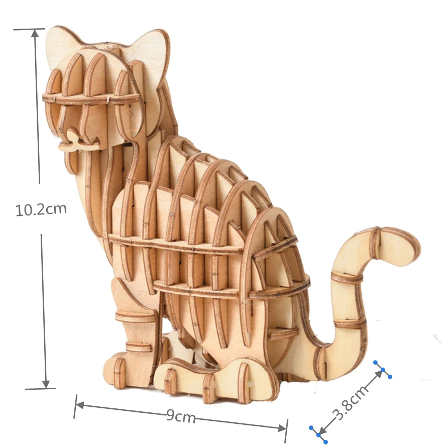 Jouets de puzzle d\'animaux en bois 3D découpés au laser faits à la main pour enfants, assemblage de chat, modèle de construction de nuits,