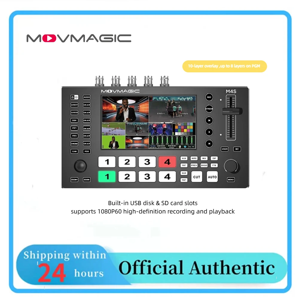 

Видеомикшер MOVMAGIC M4S, потоковая передача данных через LAN-порт (push/pull), UVC-выход без потерь, легкая прямая трансляция.