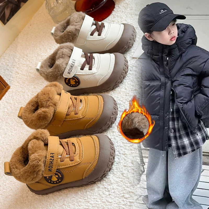 

Baby Ankle Boots Soft Bottom Non-slip Toddler Walking Shoes with Thick Warm Fur 2025 Winter New Cute Kids Short Boots Trendy