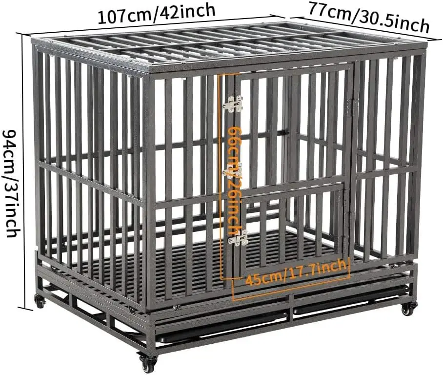 Heavy Duty Dog Cage Metal Kennel and Crate for Medium and Large Dogs, Pet Playpen with Four Wheels,Easy to Install,42 inch,Black