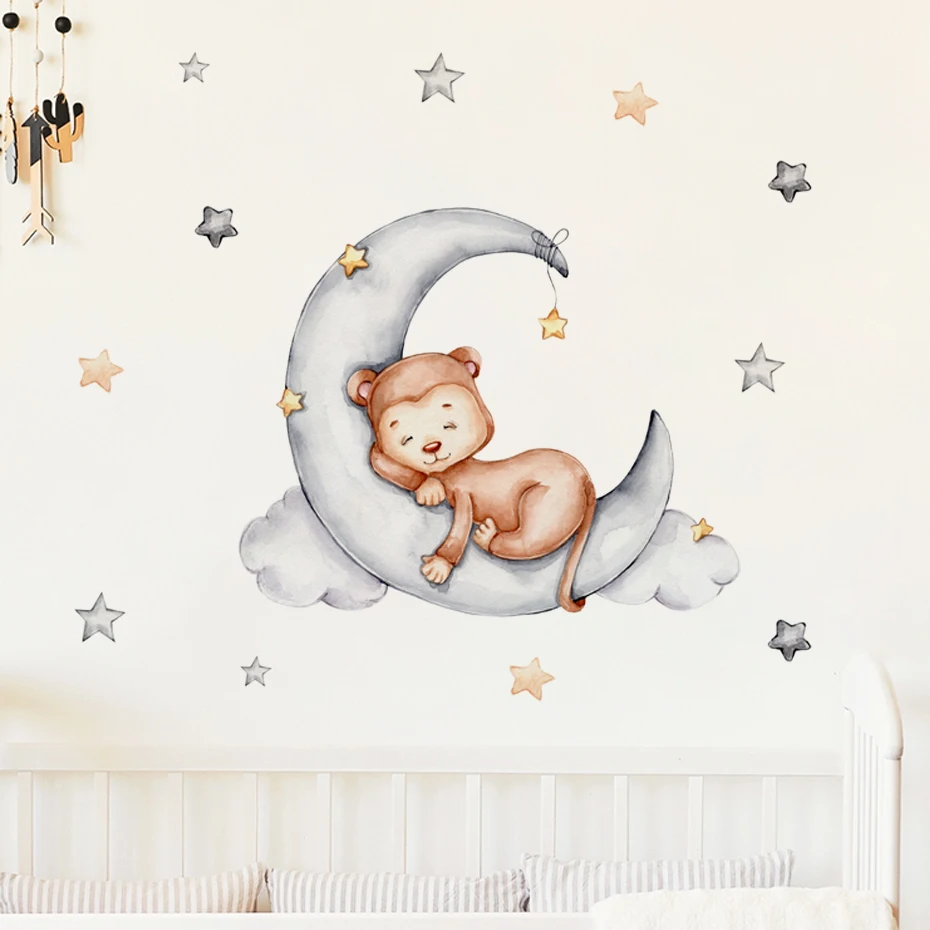 Cartoon Goodnight Lion Stars Moon Wall Paste Children's Room Living Room Bedroom Home Beautification Decorative Stickers