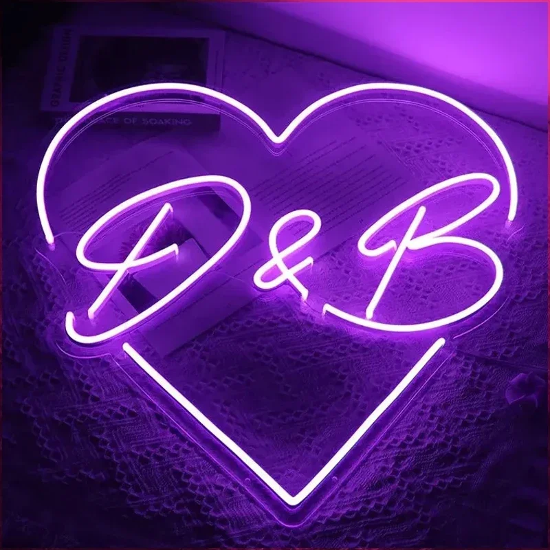 Love Heart Neon Light Heart Shape Customized Personalized Name Neon Sign Lamp Pink Room Decor for Wall Light Wedding Neon Sign