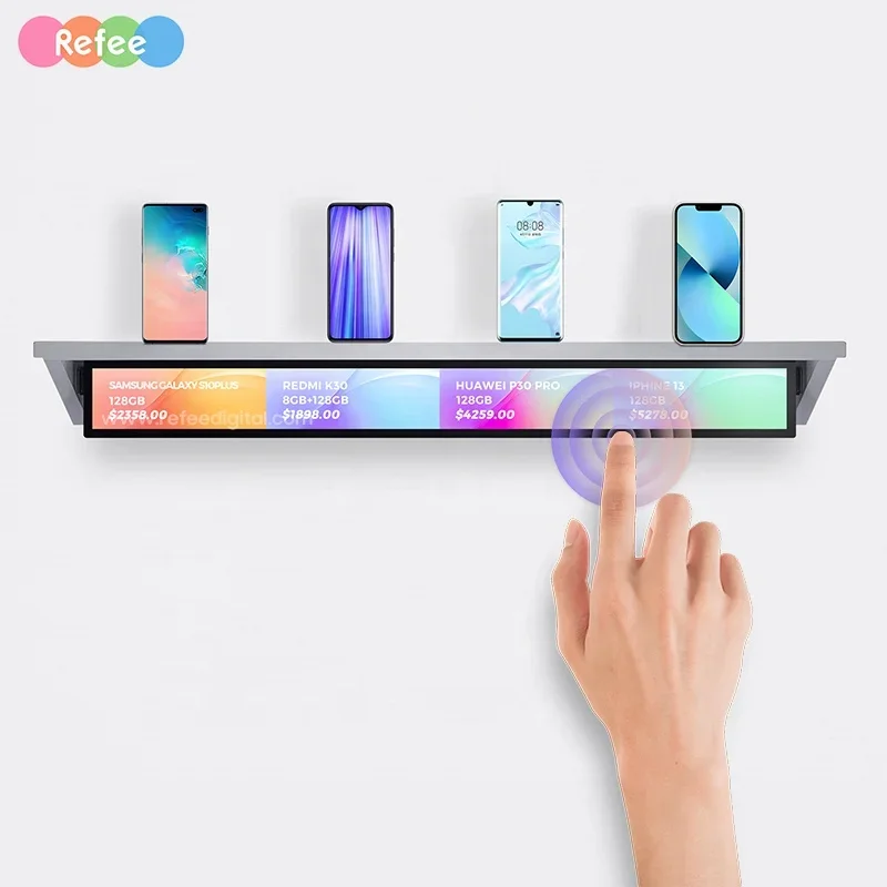 Stretched Bar Wide Touch Screen Android LCD Display Shelf Banner/bar Display/Bar Screen