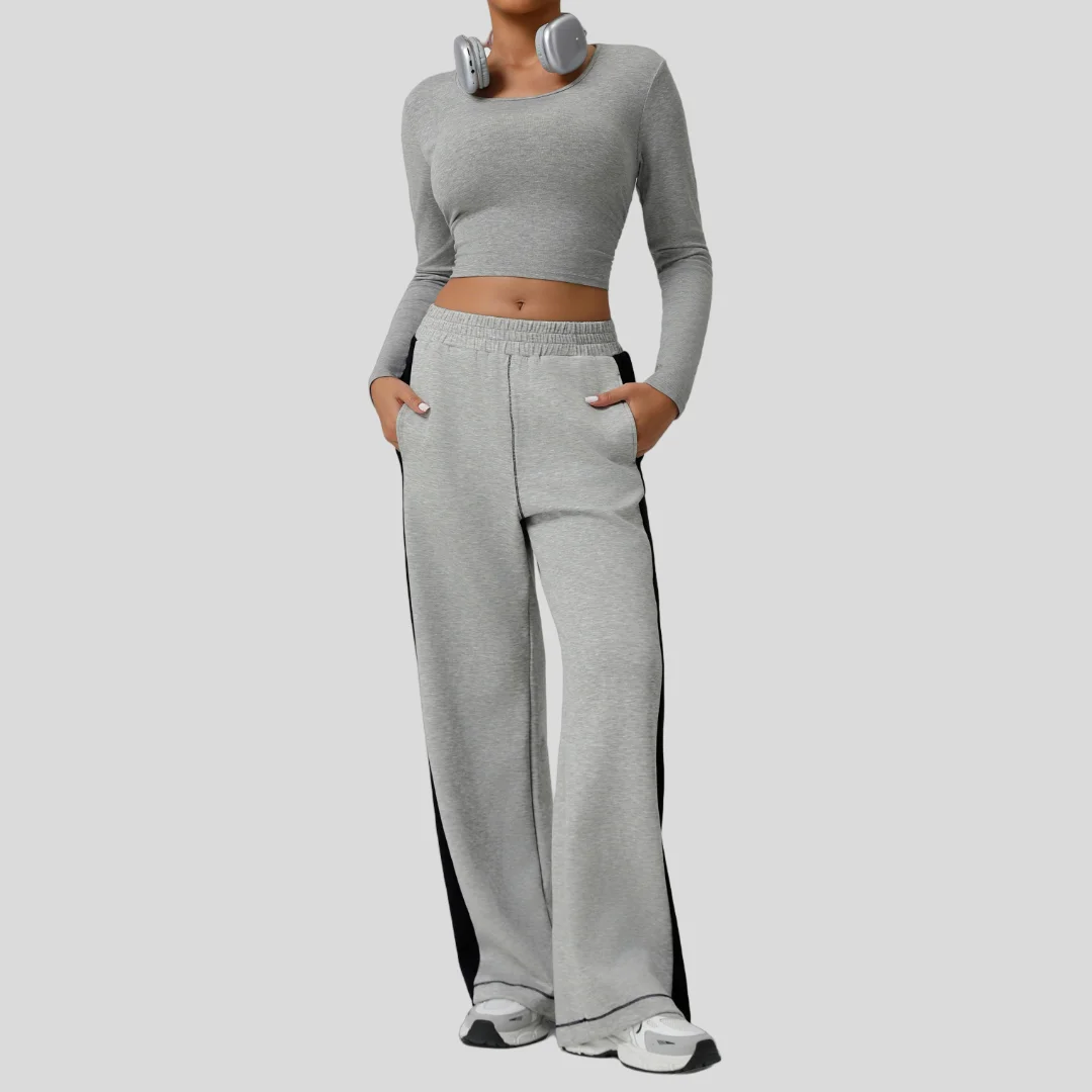 

New Color-Block Striped sportswear 2pc Set Autumn Winter Fitness Versatile Casual Long-Sleeve Top Pants Sports Suit